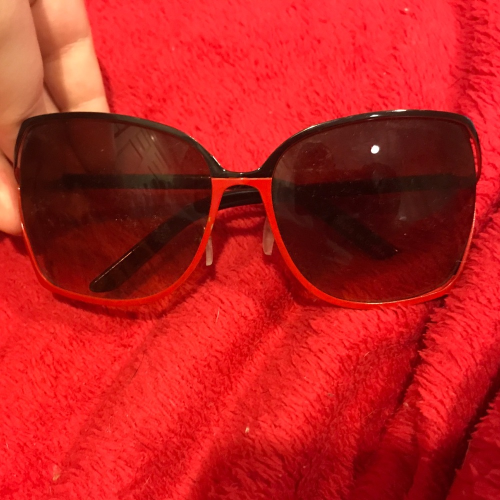 Bold red and black sunglasses